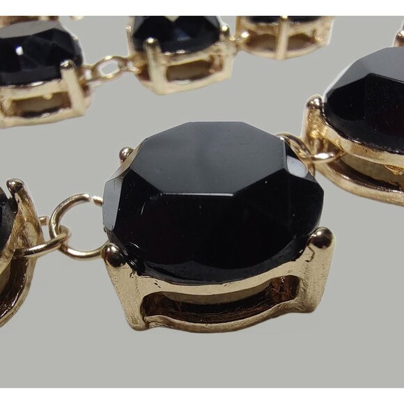 Nordstrom Gold-Tone Multi-Strand Faux Black Stones Statement Necklace NWT - Picture 4 of 9